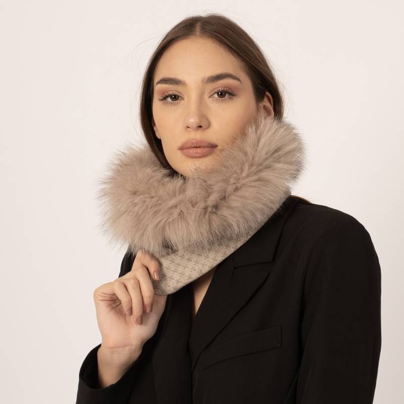 Snood renard  double face μπεζ-εκρού